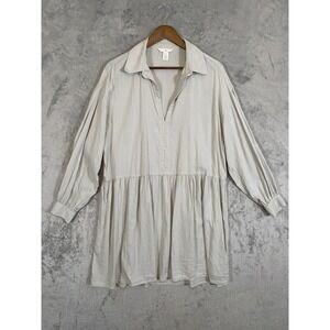 H&M‎ Tunic Dress Womens Medium Light Gray V-Neck Collared Long Sleeve Peplum Hem